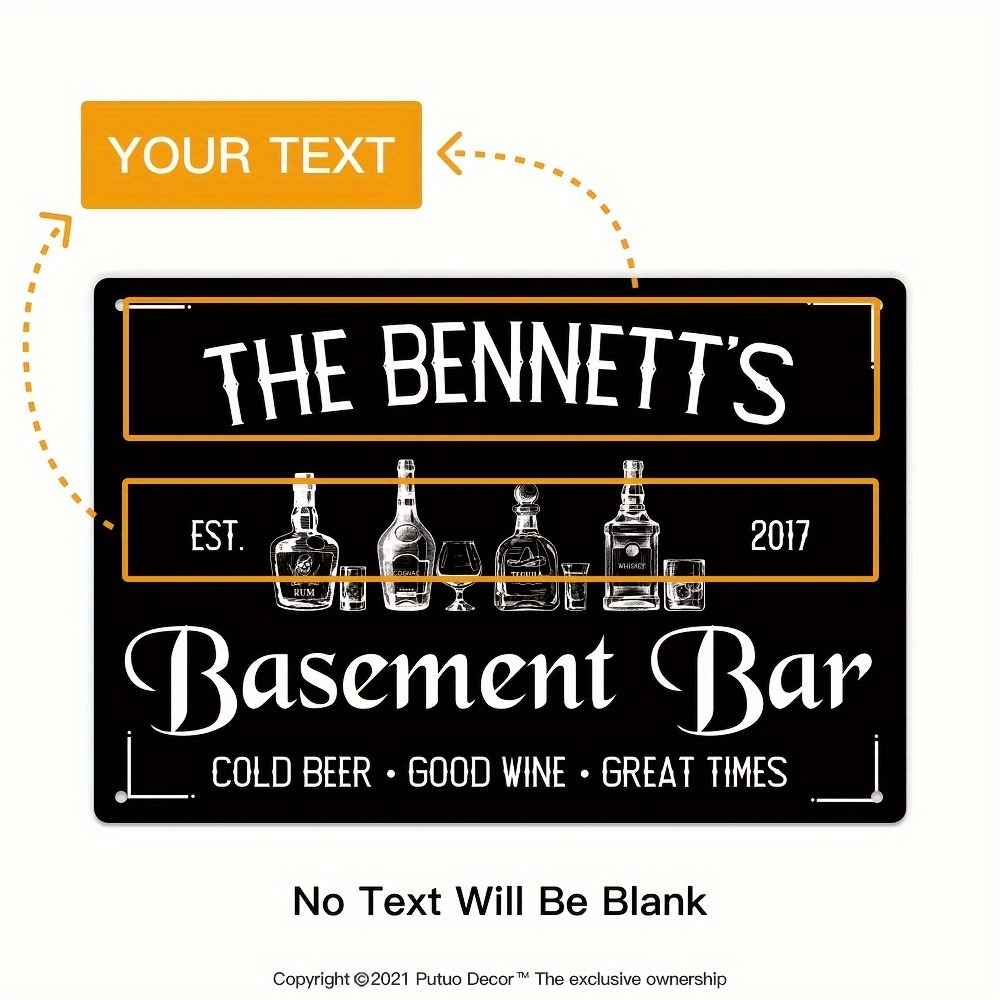 Wine Beer Name - 1pc Custom Name Year Basement Bar