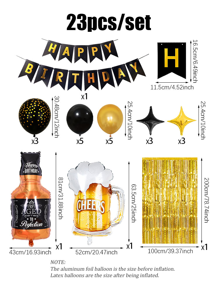 23pcs/set Happy Birthday Black - огляд і ціна Wine Beer Whiskey Year